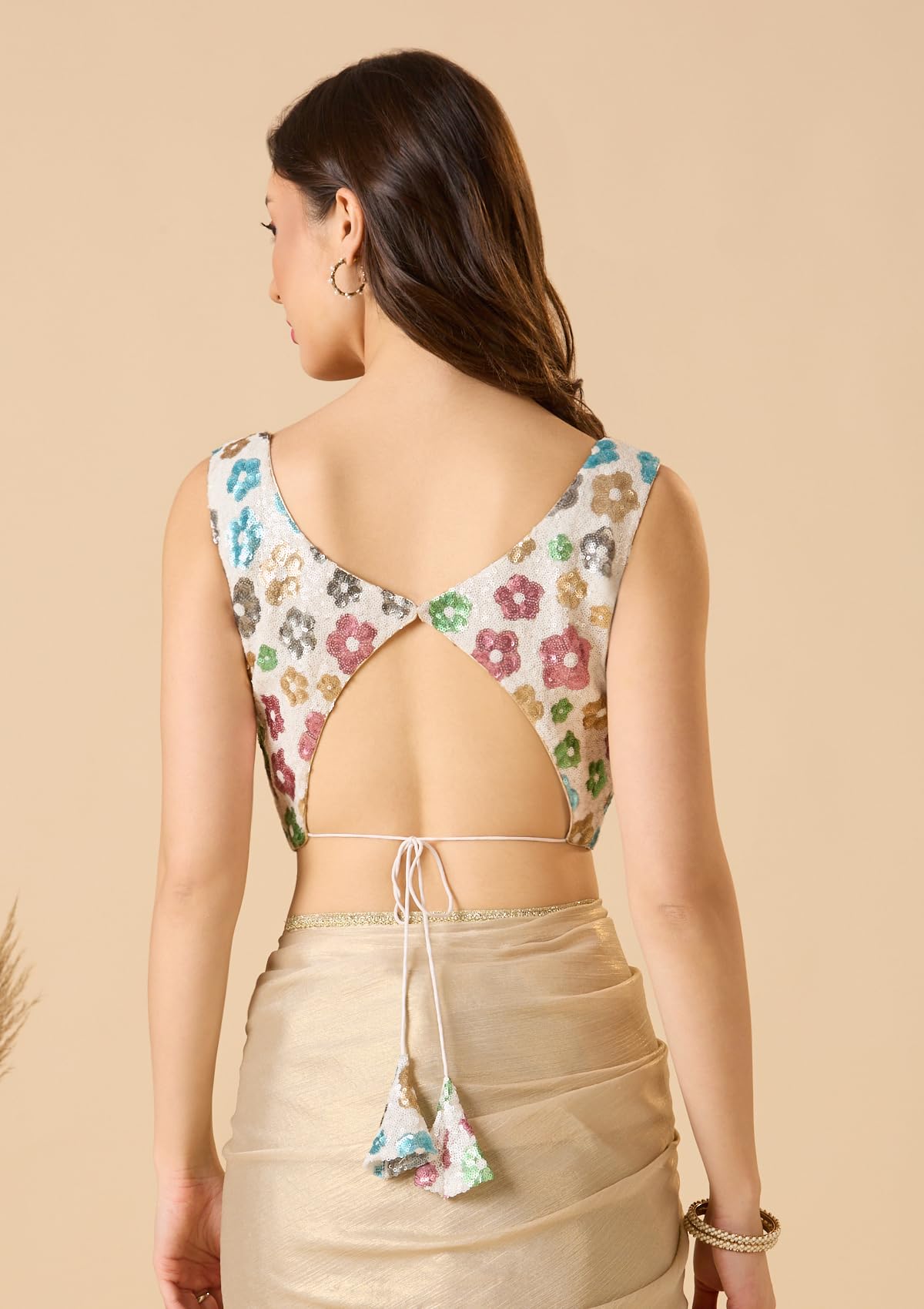 S SALWAR STUDIO Multicolour Georgette Sweetheart Neck Sleeveless Readymade Blouse