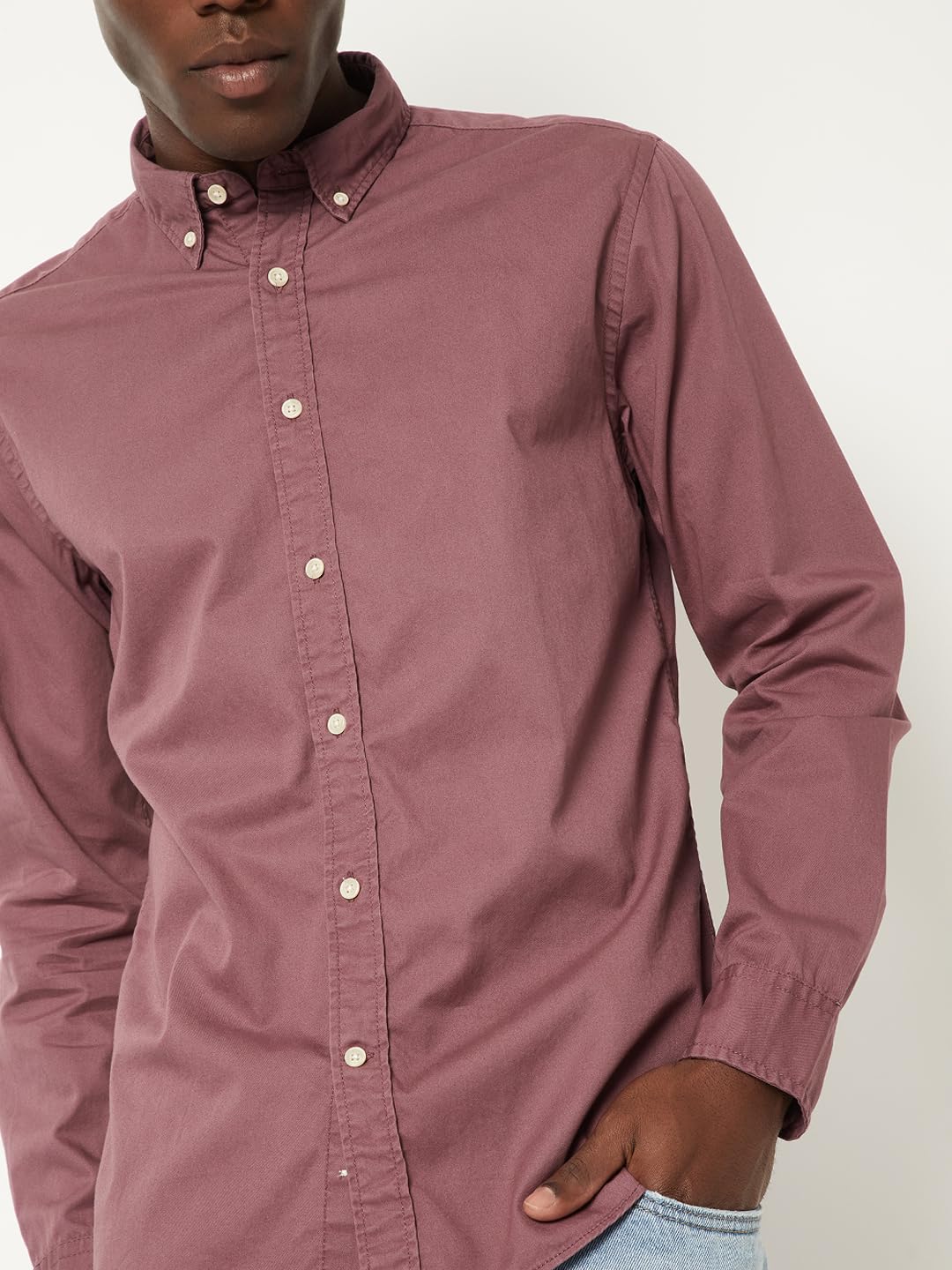 Max Men Soft Touch Regular Fit Twill Shirt (Purple_L)
