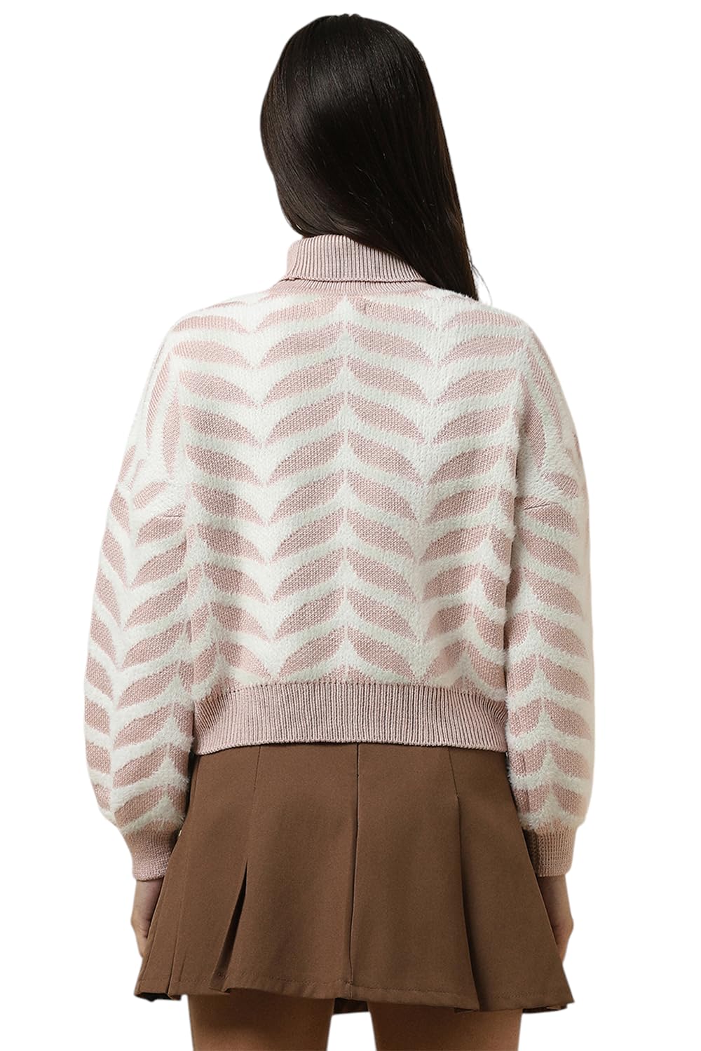 Allen Solly Women Pink Print Turtle Neck Casual Sweater