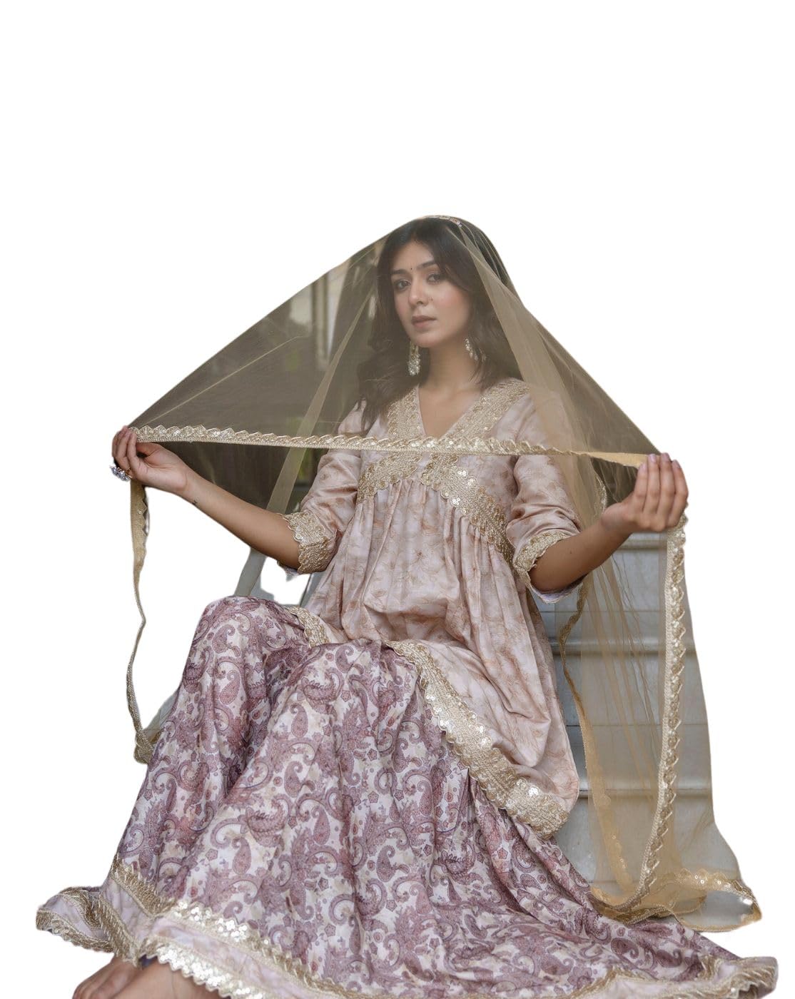 Jaipurite Women Embroidered Alia Cut Kurta & Flared Sharara with Dupatta