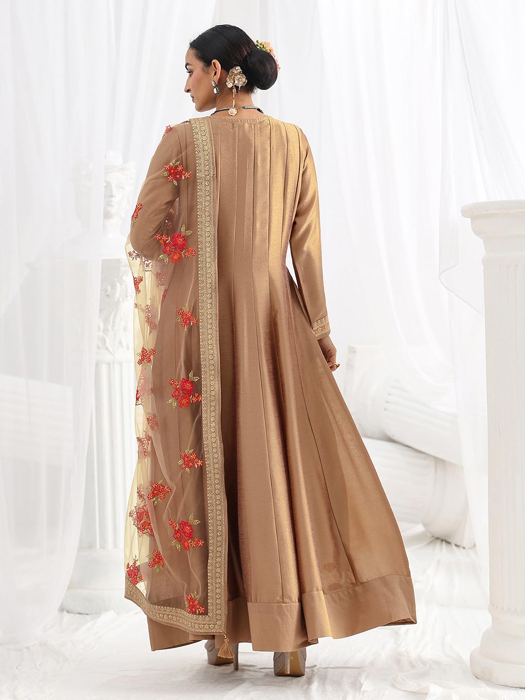 Libas Embroidered Silk Blend A-Line Ethnic Dress with Dupatta-93638L