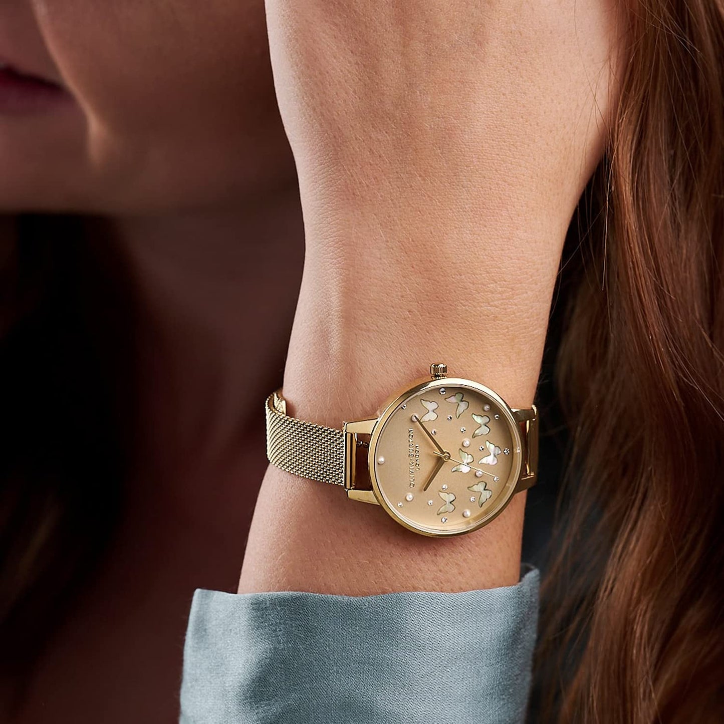 Olivia burton Sparkle Butterfly Analog Gold Dial Women's Watch-OB16MB37