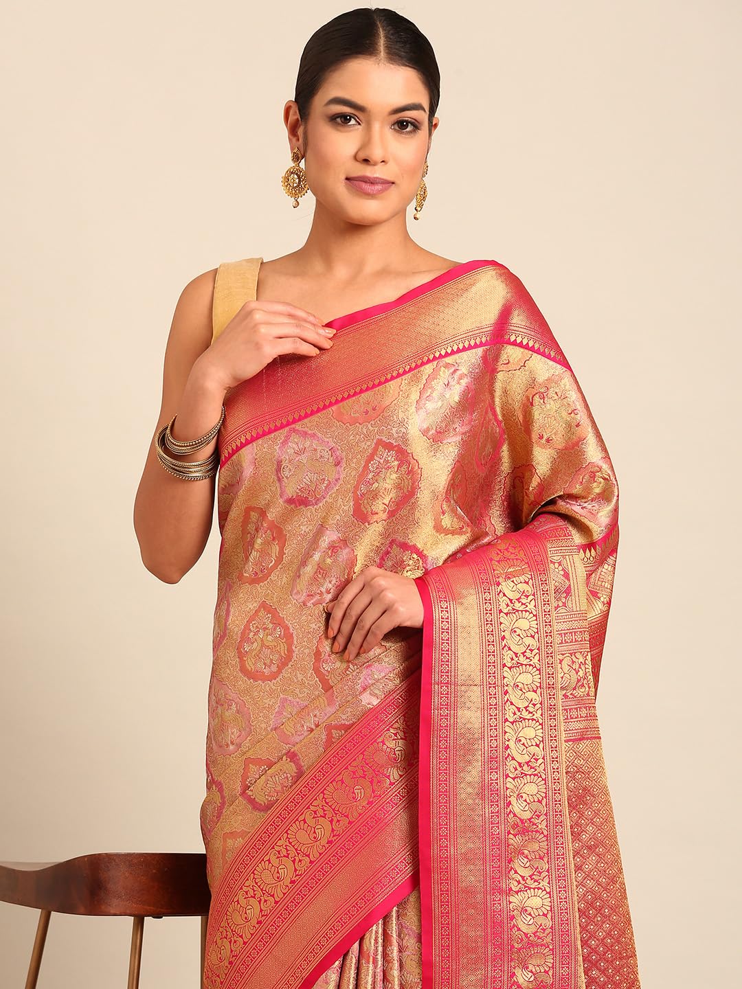 MOHEY Rani Art Silk Zari Weave Saree for Women