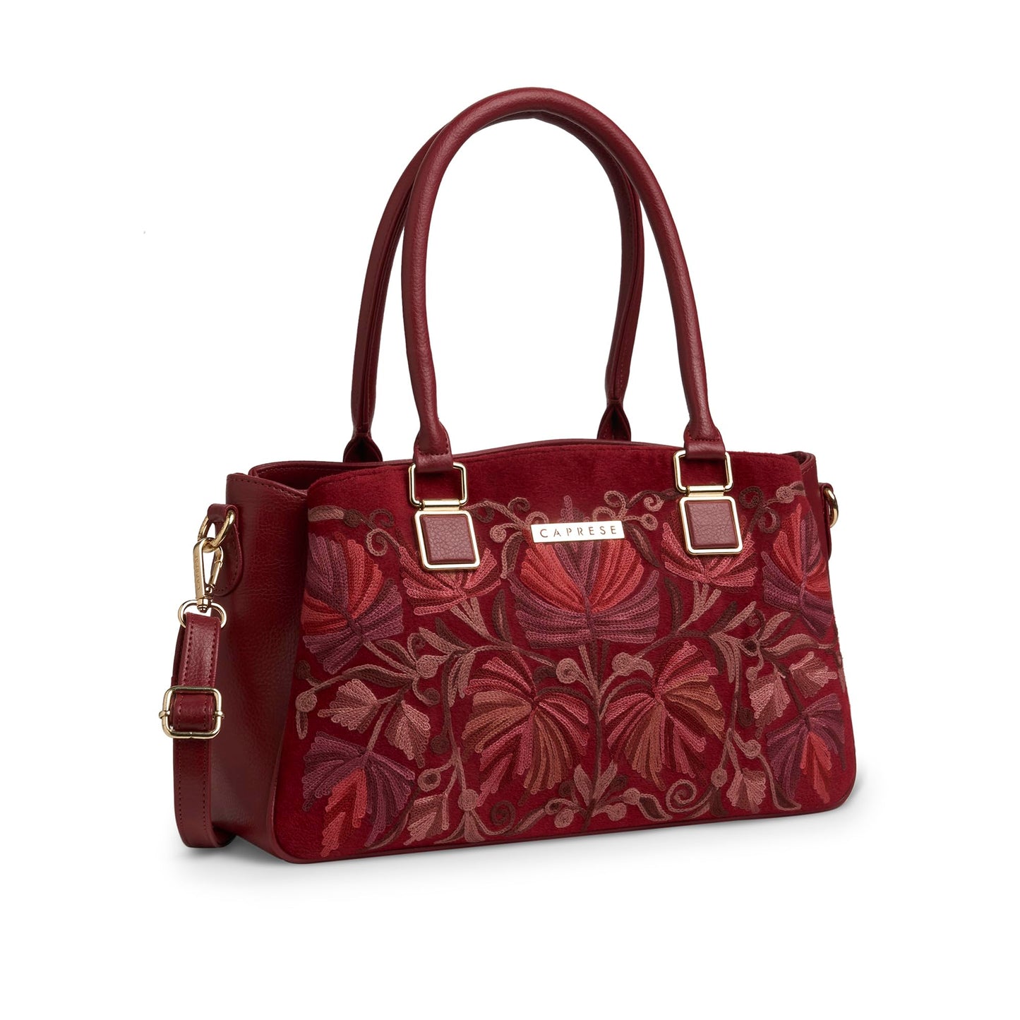 Caprese Siji Tresana Large Satchel Bag for Women | Kashida Embroidery Handbag with Adjustable & Detachable Strap & 3 Spacious Compartments | Stylish Handheld Bag for Work, Travel & Everyday Use