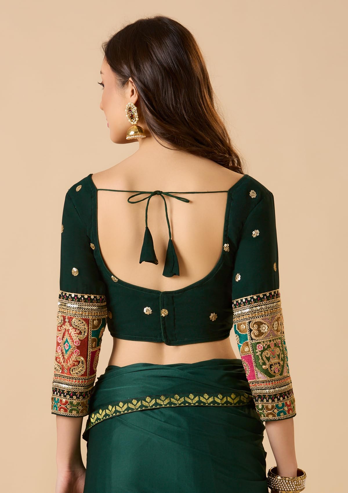 S SALWAR STUDIO Bottle Green Georgette Sweetheart Neck Full Sleeve Readymade Blouse