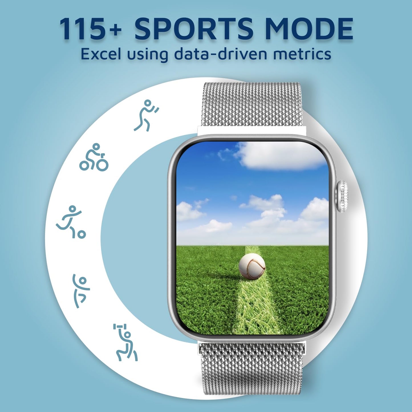 Cultsport Cult.Sport Burn Plus 1.78" Amoled, 368X448 Best-in-Class Resolution, Bt Calling, Crown Control, Always On Display, 7 Days Battery Life, Stainless Steel Mesh Strap, (Silver Steel)