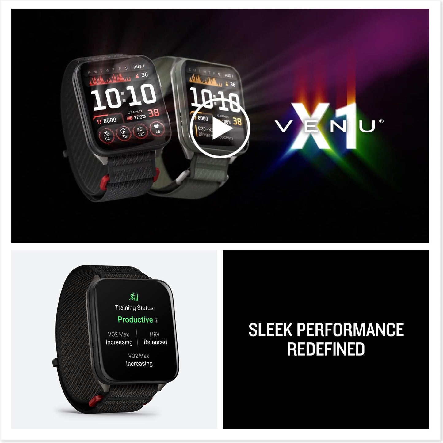 Garmin® Venu® X1, Thin and Lightweight GPS Smartwatch, AMOLED Display, Advanced Health and Fitness Features, Black with Slate Titanium Caseback and Black ComfortFit Nylon Band