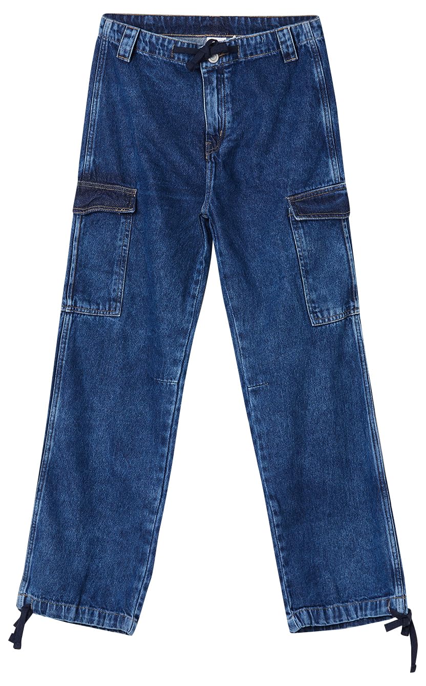 Max Girls Washed Slim Straight Parachute Jeans (S24EFD11MID Blue)_13-14Y