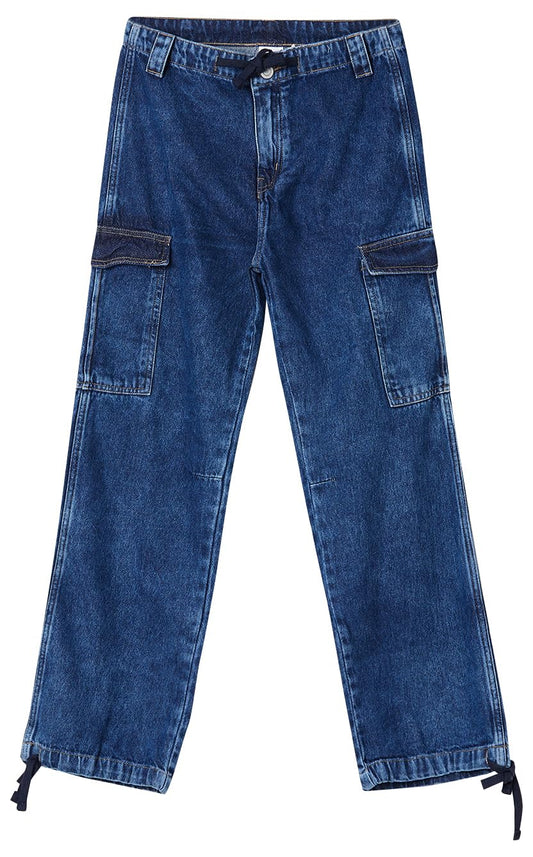 Max Girls Washed Slim Straight Parachute Jeans (S24EFD11MID Blue)_13-14Y