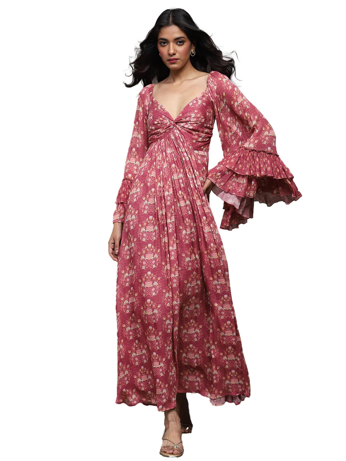 Ritu Kumar Pink Block Print Long Dress
