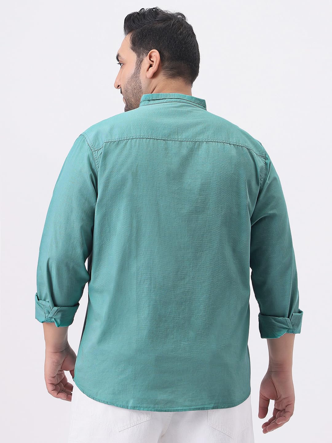 Urbano Plus Men's Light Teal Cotton Full Sleeve Regular Fit Casual Solid Shirt with Band Collar (plusshirtsolbndp-02-lteal-3xl)