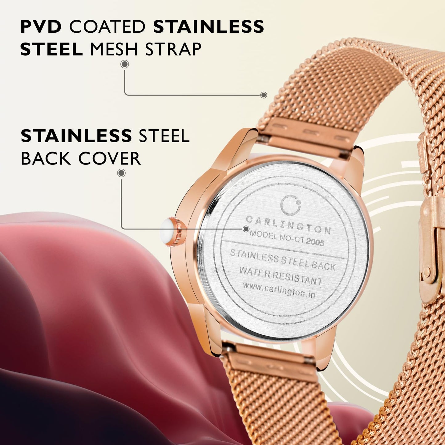 Carlington Metal Women Analog Ladies Wrist Watch With Mesh Strap - Ct 2005 Rose Gold, Band_Pink