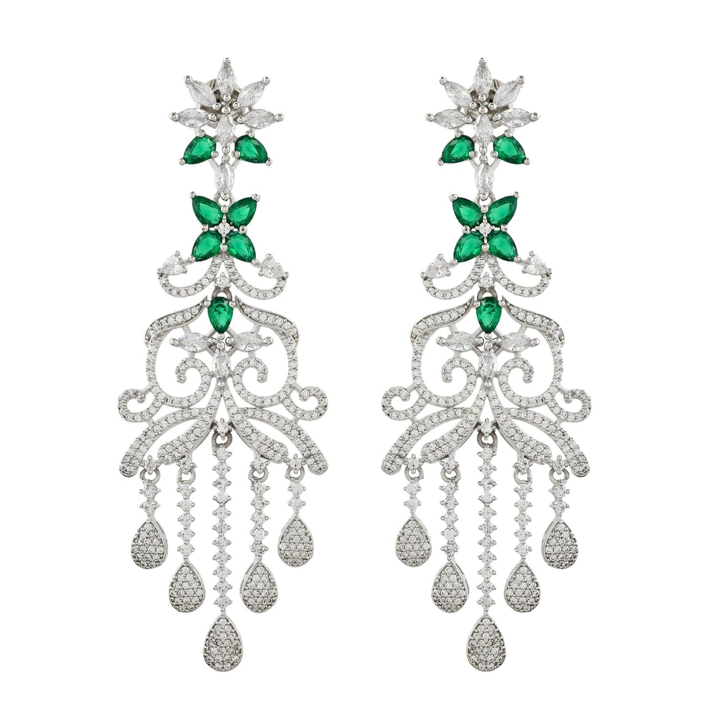 Voylla Sparkling Elegance Dazzling American Diamond Teardrop Dangler Earrings|Dangler Earrings For Women|American Diamond Earrings For Women|Long Earrings For Women|Gift For Her|Gift For Sister|