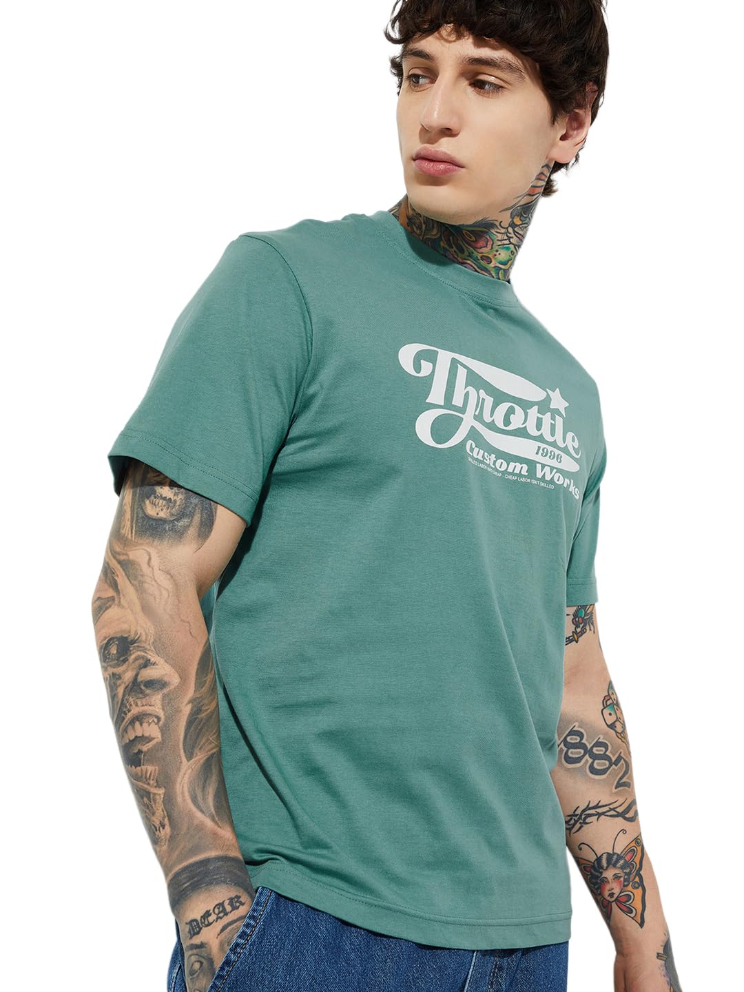 Max URB_N Men Half Sleeves Round Neck Cotton T-Shirt Blue