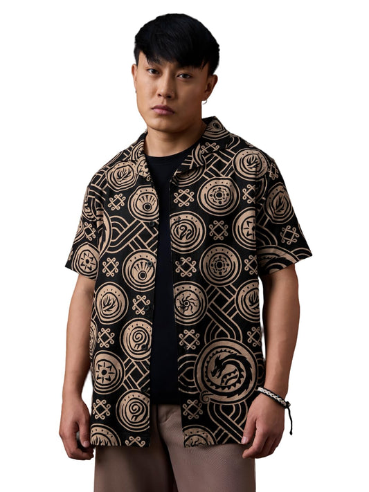 The Souled Store HTTYD: Dragon Fury Men and Boys Short Sleeve Cuban Collar Black Graphic Printed Easy to Style Casual Cotton Oversized Shirt