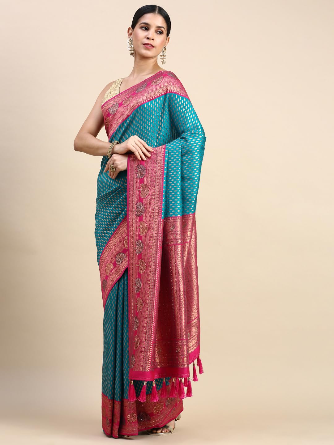 MOHEY Green Art Silk EMBROIDERY|Stone|Zari Weave Saree for Women