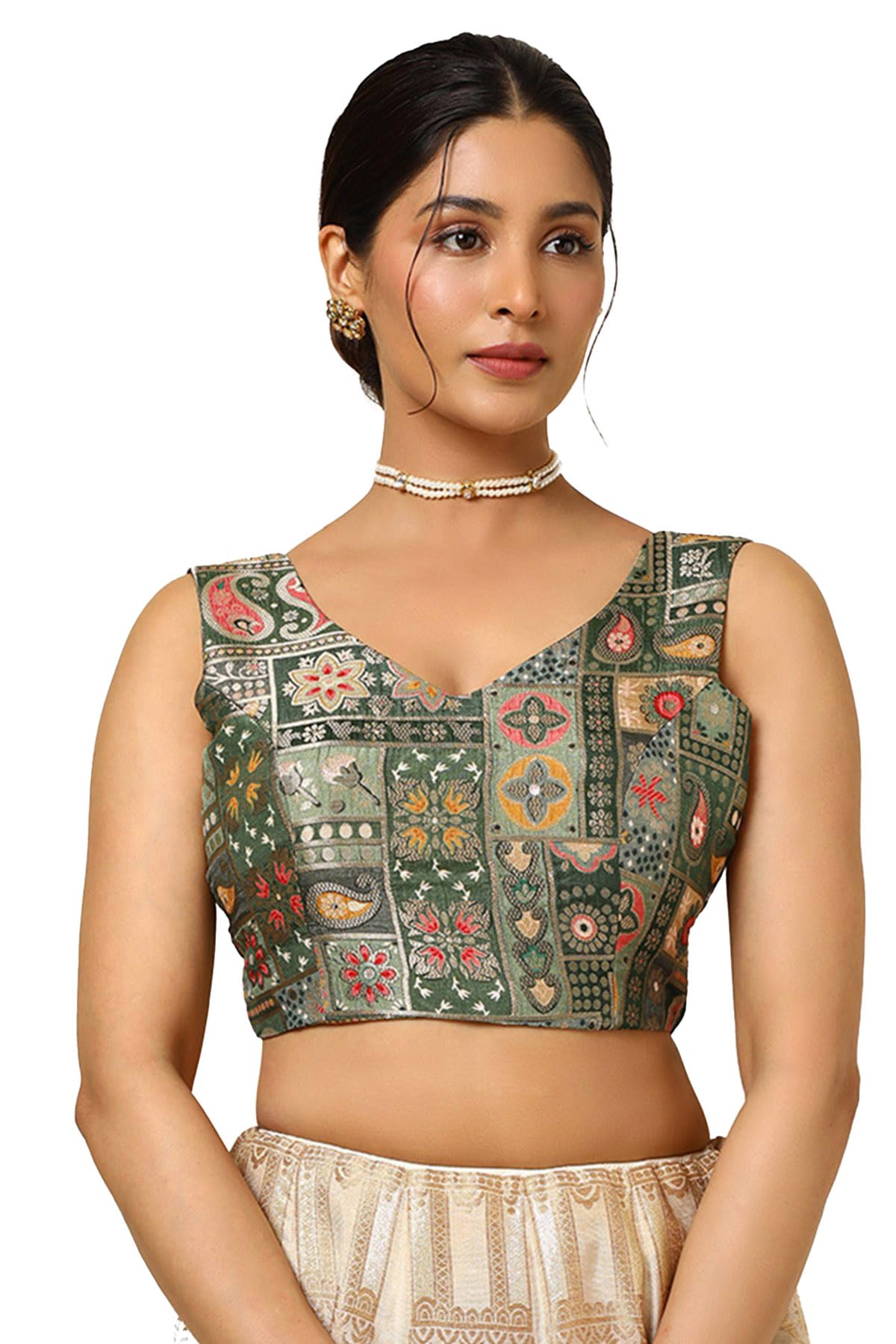 Soch Womens Olive Tussar Zari Woven Padded Blouse
