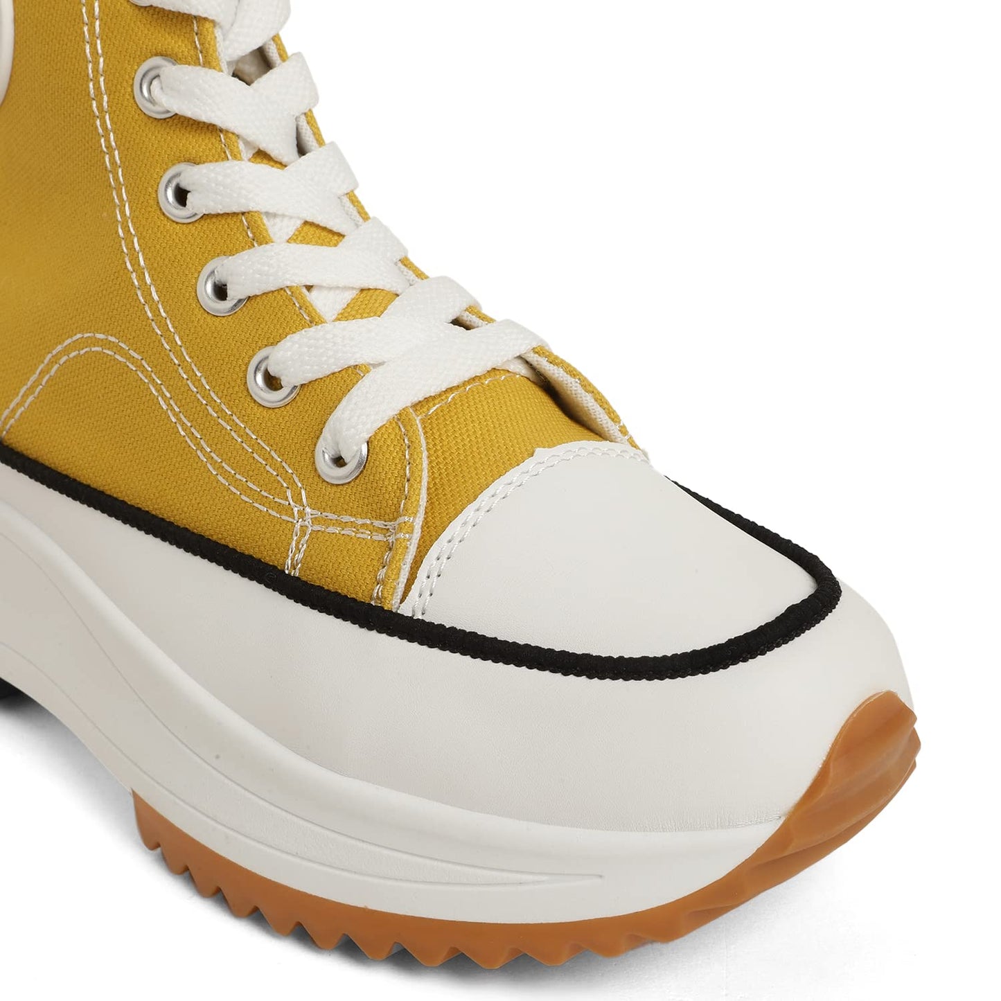 MOZAFIA Women Canvas Stylish Lace up Hike Casual Sneakers Mustard