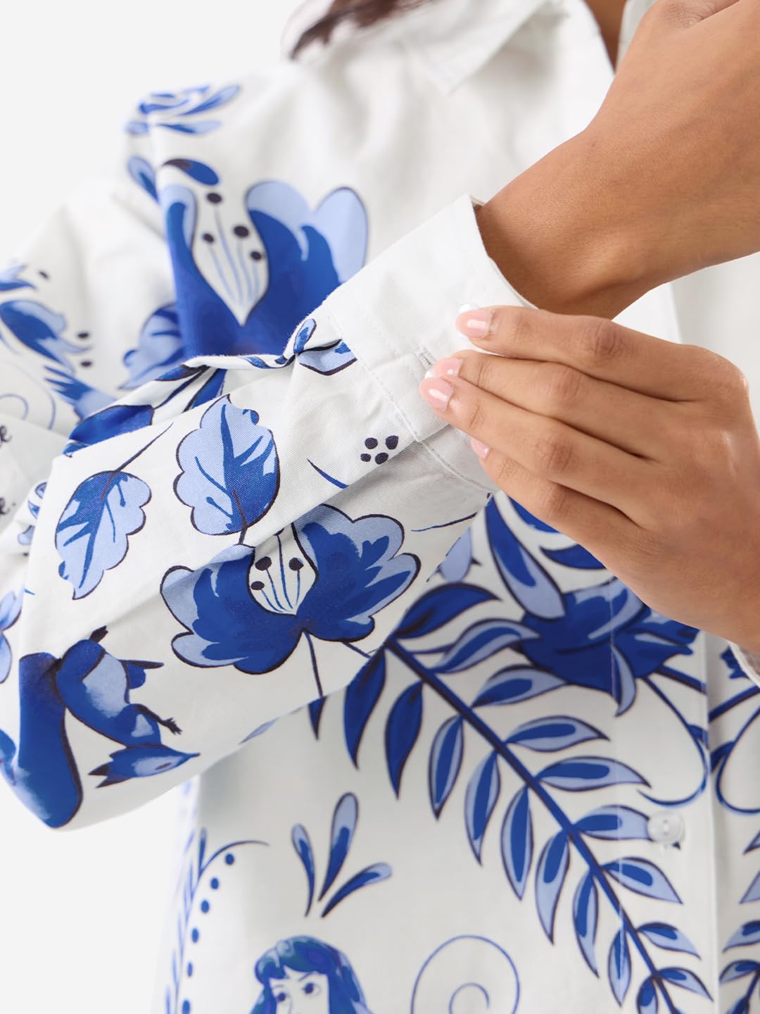 The Souled Store Disney: Once Upon A Dream Women and Girls Long Sleeve Collared Neck Button Front White Cotton Oversized Shirts