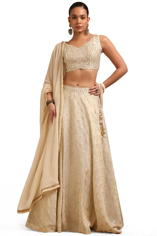 Soch Women's Brocade Lehenga Choli Set (OWS5CD21774_Off White_XL)