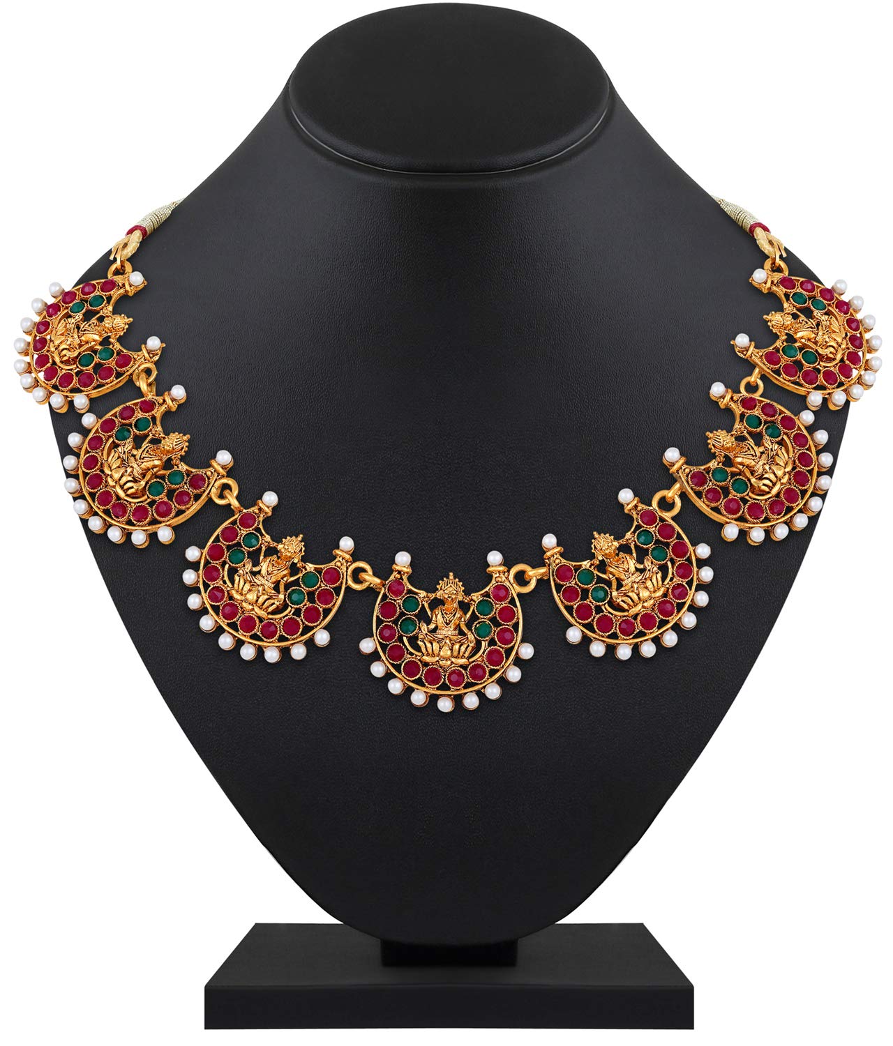 Shining Diva Fashion Latest Temple Design Necklace Set for Women Traditional Choker Gold Plated Jewellery Set for Women (Multicolor) (10653s)