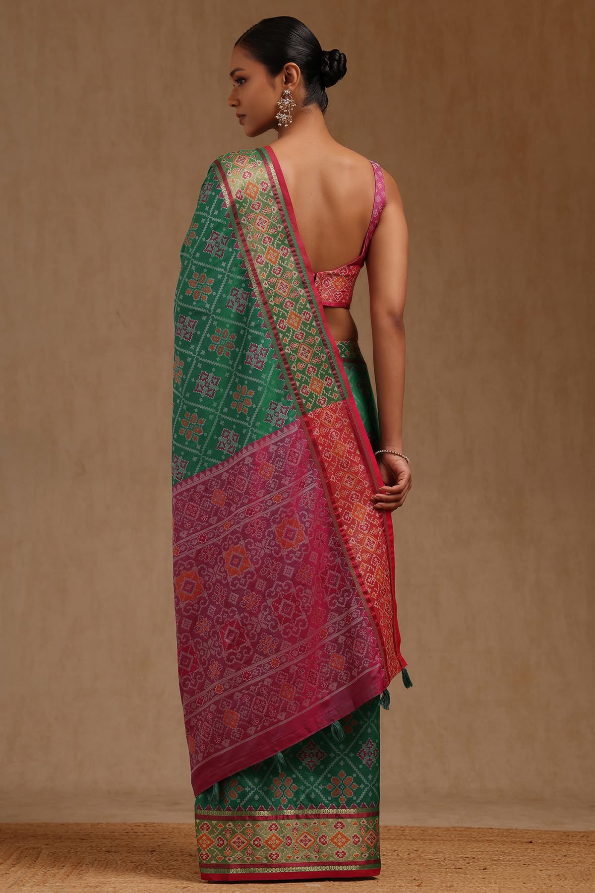 Soch Womens Green Silk Patola Print Saree