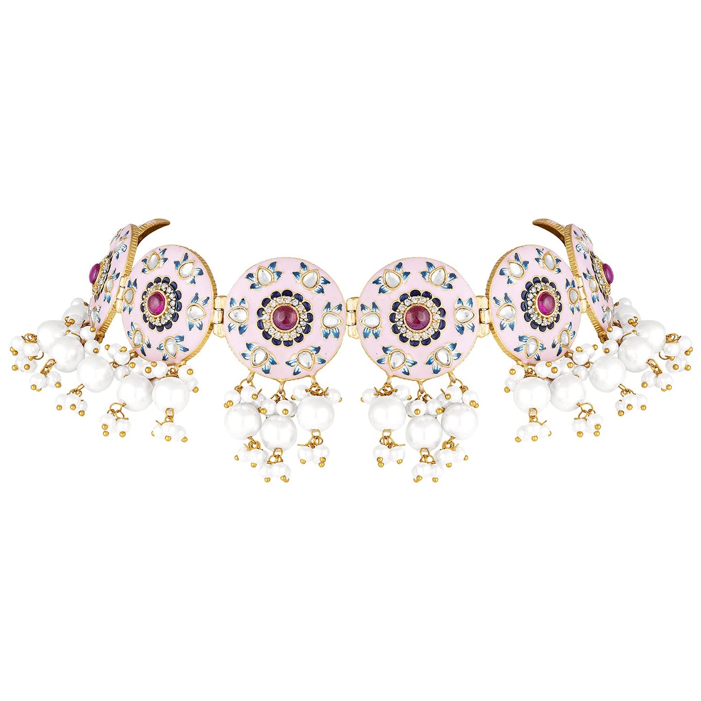 Peora Original Handcrafted Pink Meenakri Choker Necklace with Earrings Jewellery Set for Women