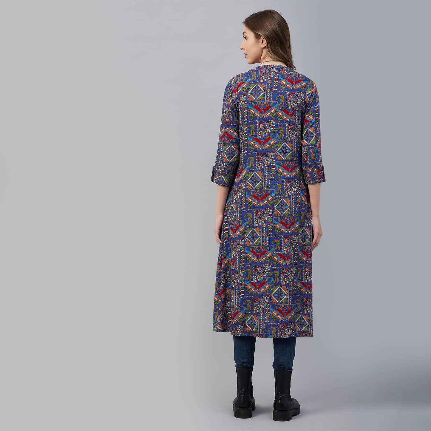 Azira Rayon Front Open Longline Printed Shrug For Women And Girl Red