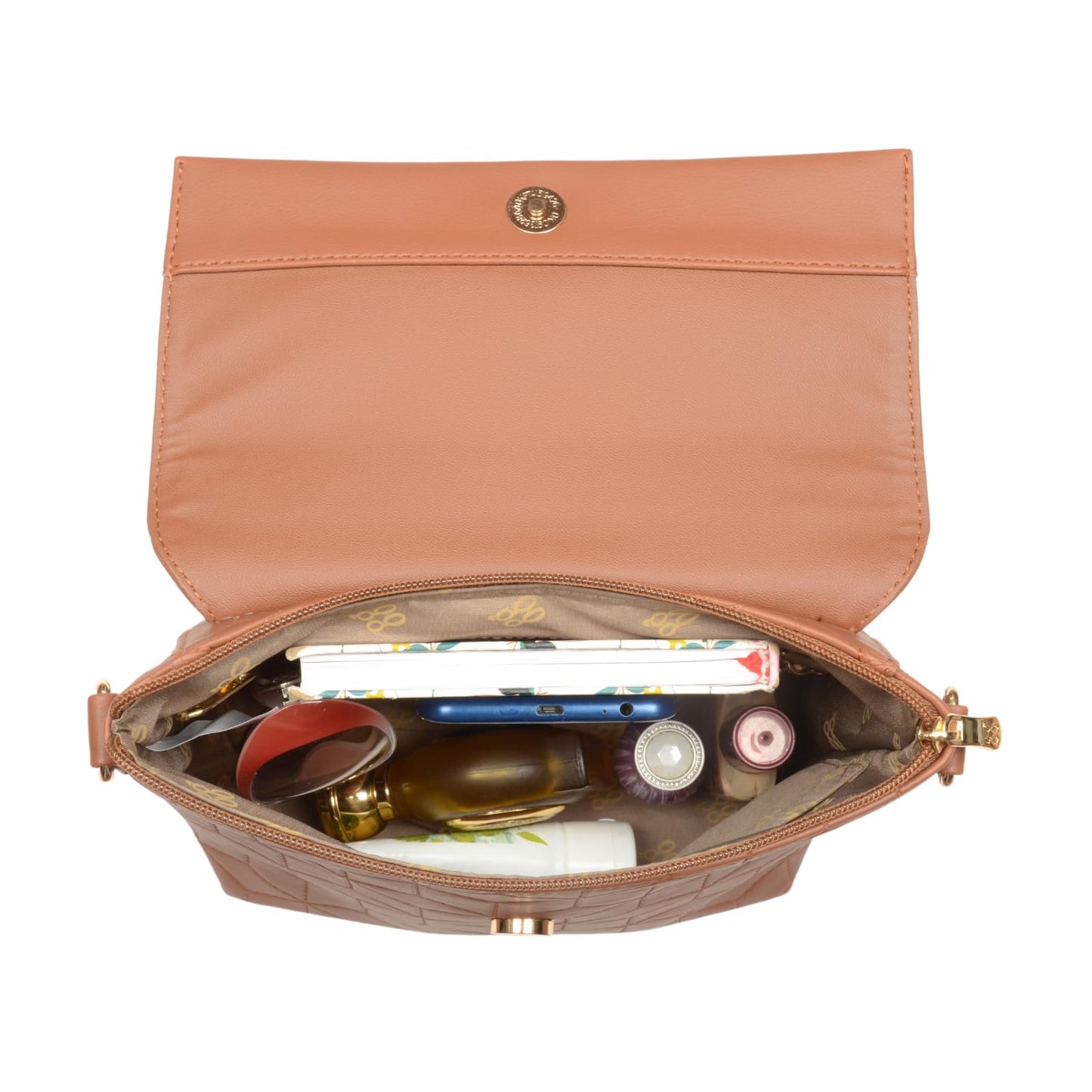 Baggit Women's Tappy Tan Small Sling Bag | Ladies Stylish Casual Cross Body Purse Handbag | | Faux Leather | 6-Month Warranty | Cruelty-Free Material | Made in India