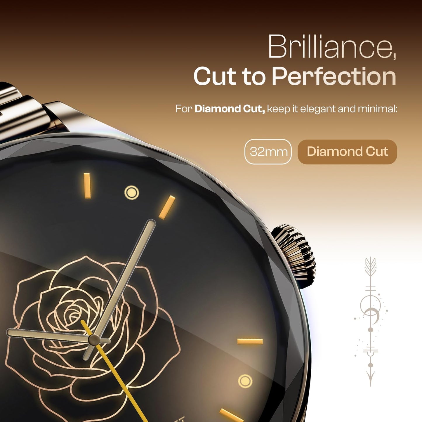 Fire-Boltt Phoenix Aura Women Smart Watch with 1.26” Diamond-Cut HD Display, Rotating Crown, Wireless Charging, Bluetooth Calling, Voice Assistant, 120+ Sports Modes - Silk Champagne