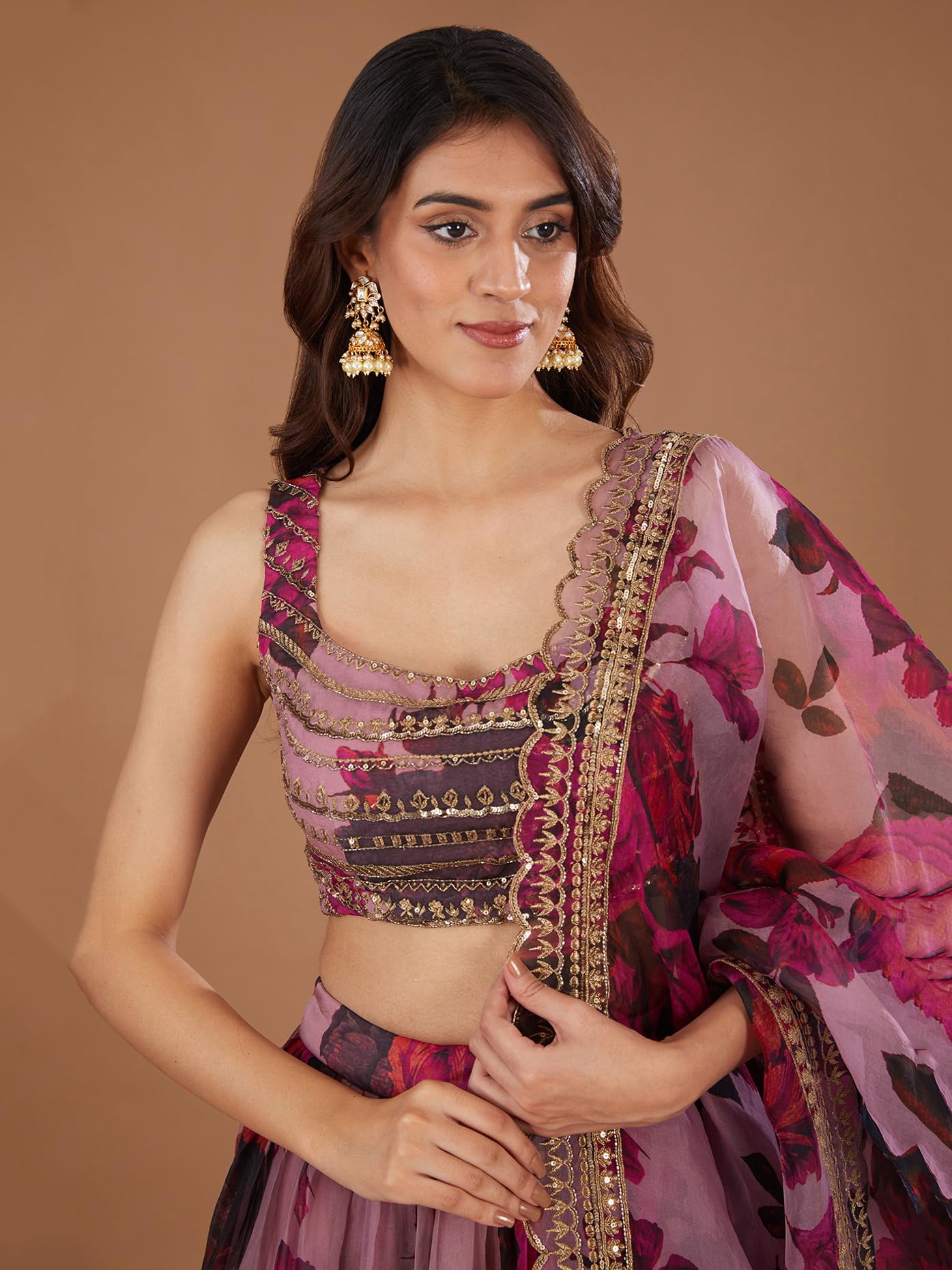Zeel Clothing Women's Organza Semi-stitched Print and Sequins Embroidered Lehenga Choli With Dupatta (7067-Pink--Lehenga-Choli-Latest, Free size) (Pink)
