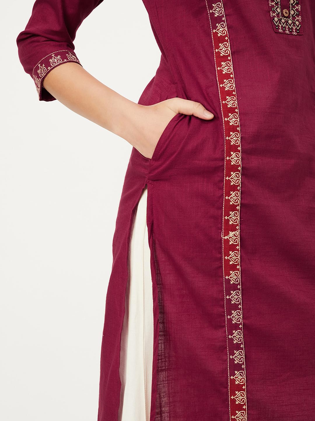 Max Women Cotton Blend Regular Fit Kurta (NAWWFE24FEMAROON_Maroon, XL