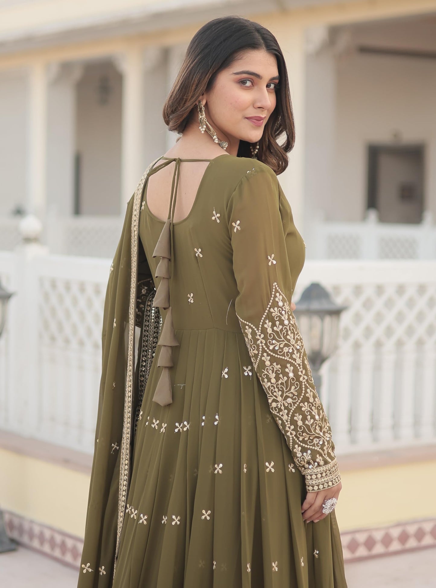 Fashion Basket Goergette Kurta with Duptta Olive