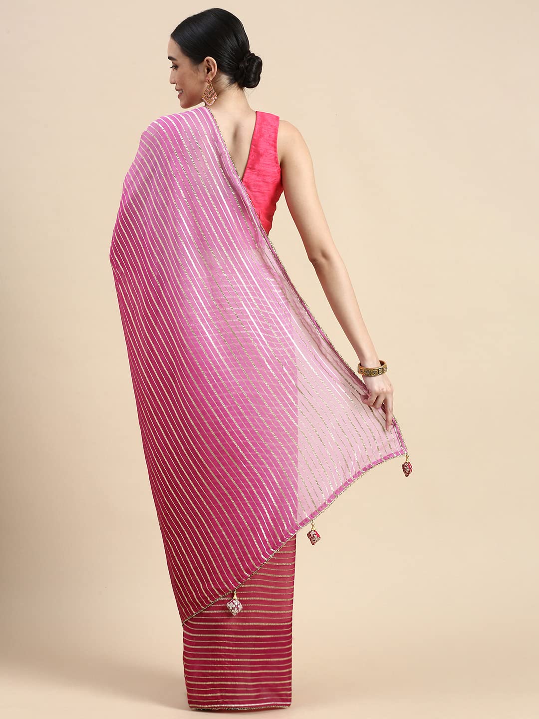 MOHEY Saree, All Over Jaal, Bordered Saree with Blouse Piece Georgette Weaved Saree (Pink)