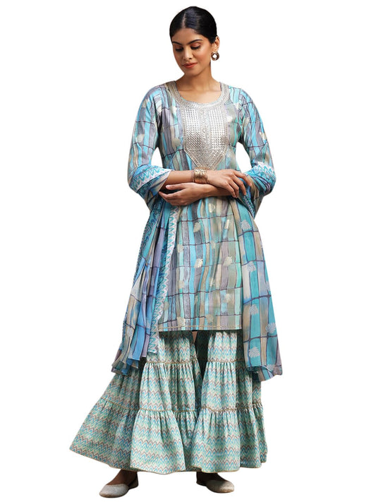 Libas Women's Silk Blend Kurta Set (36693O_Blue