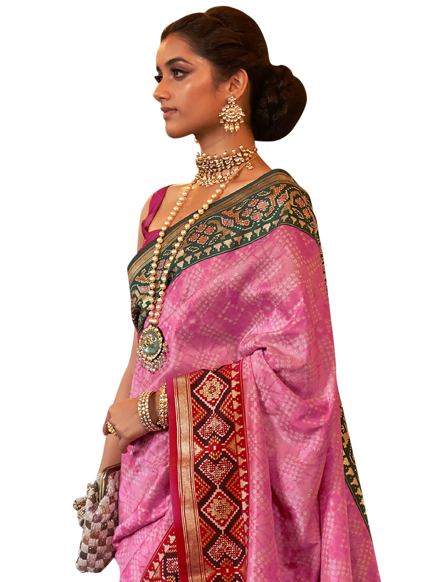 SAREE MALL Women's Embellished Banarasi Silk Saree With Unstitched Blouse Piece (Pink_RJWDIP1103_RW)