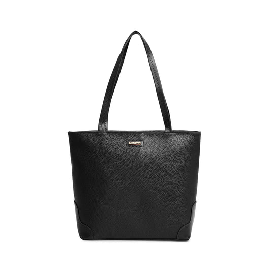 Fastrack Stylish Textured Tote Bag for Women | Trendy Casual Bag for Ladies, Women, Girls | Everyday College Bag Made of Faux Leather (Black)