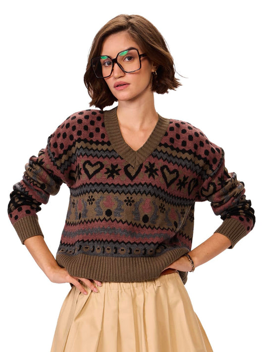 The Souled Store Auburn Oversized V Neck Women Knitted Sweater