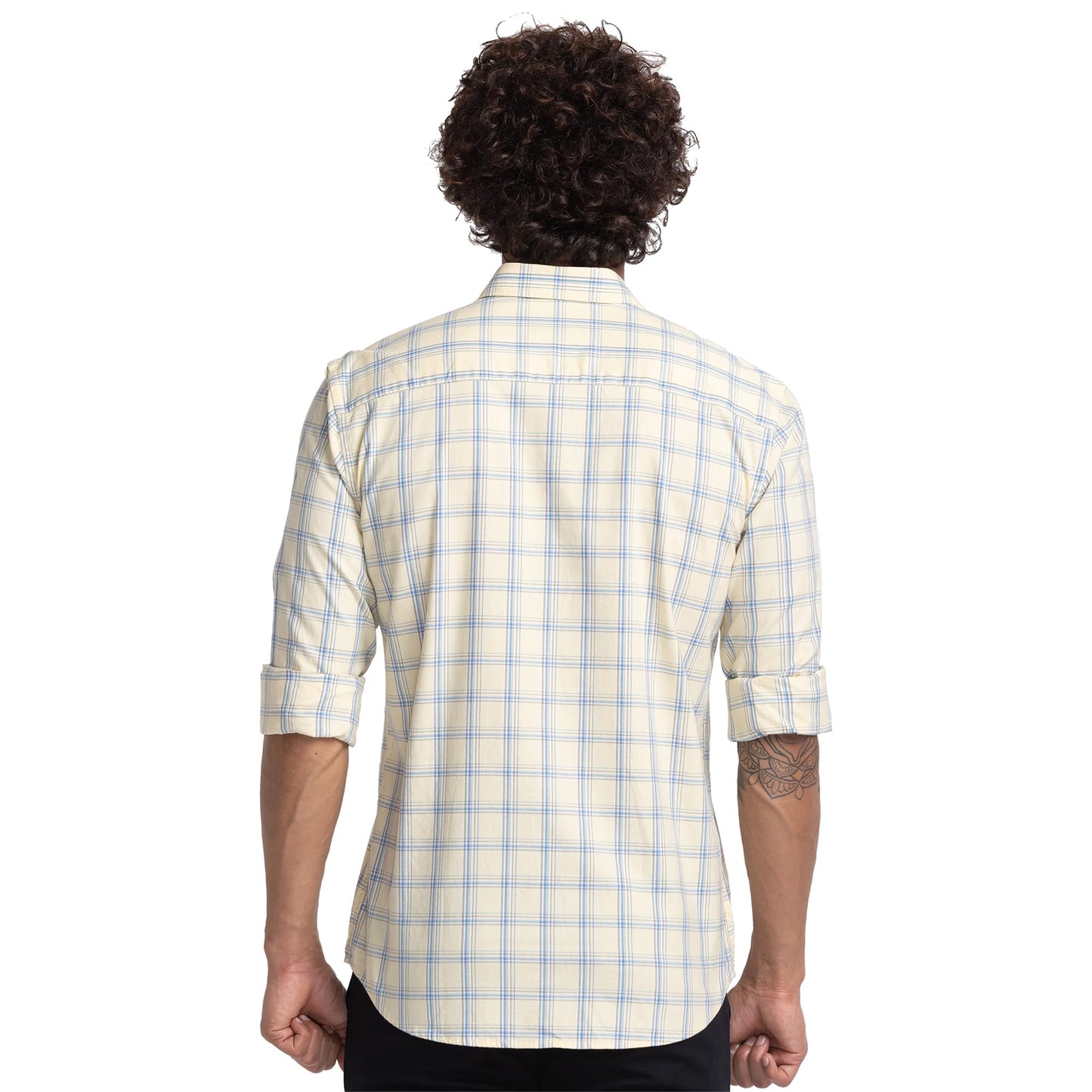 Park Avenue Men's Checkered Slim Fit Shirt (Yellow)