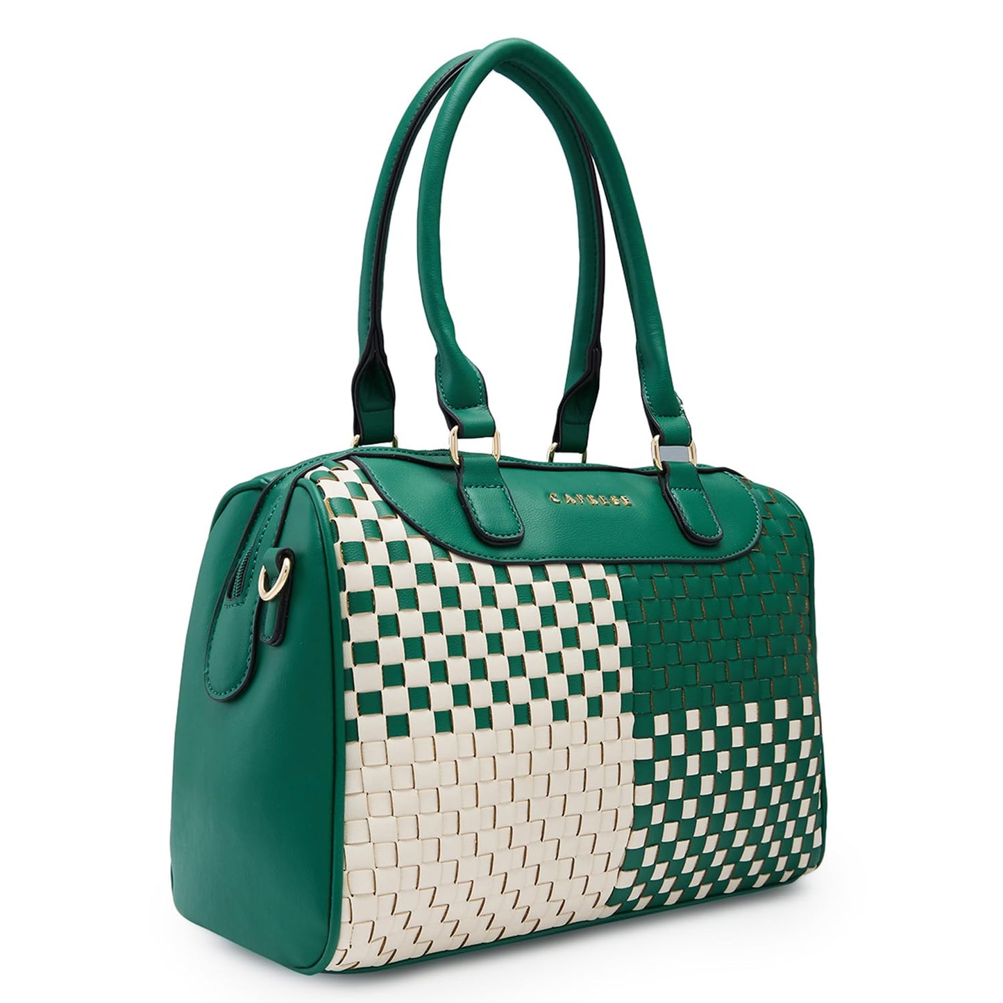 Caprese Aria Satchel, Medium Dual Colored-Green | Chic & Stylish Woven Handbag for Women with Secure Top Zip | Perfect for Office & Daily Essentials