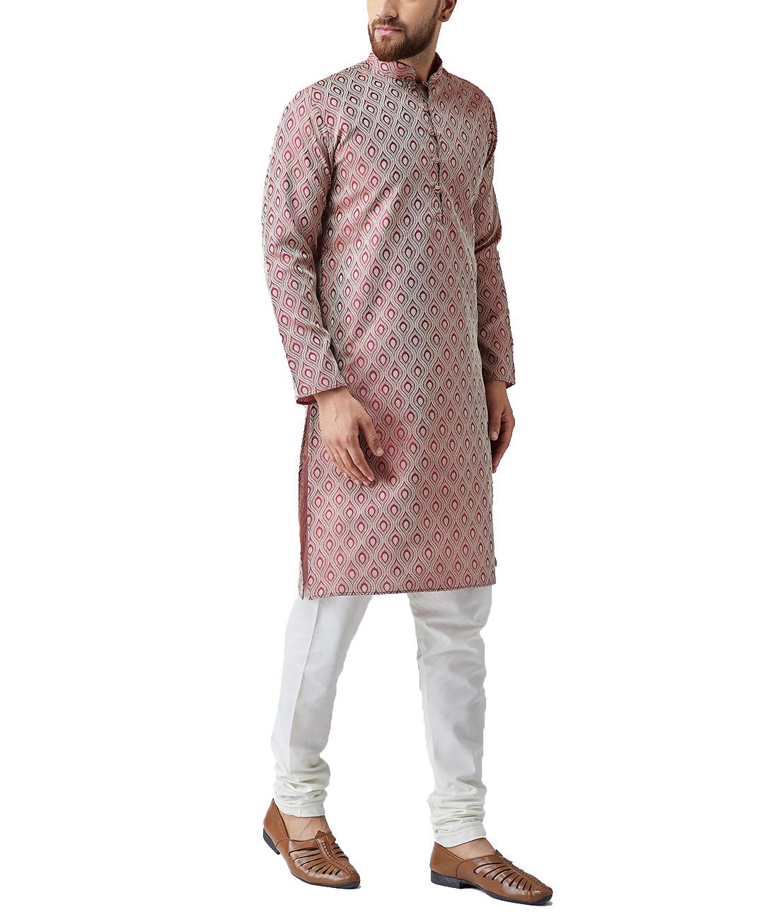 Jompers Men's Jacquard Silk Kurta and Pyjama Set(Maroon,XL)