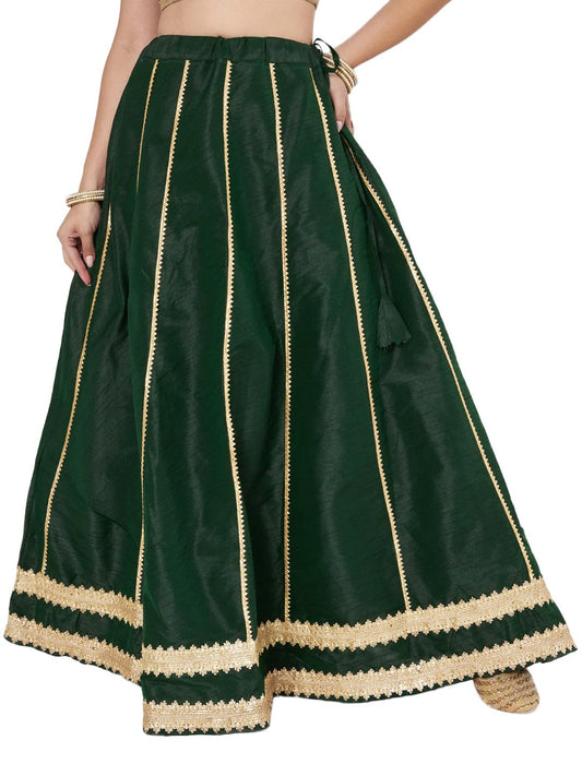 studio rasa Women's Dupion Kalidaar Embellished Bias Skirt for Festive Wedding Party (SKTC62414M_Green_Medium)