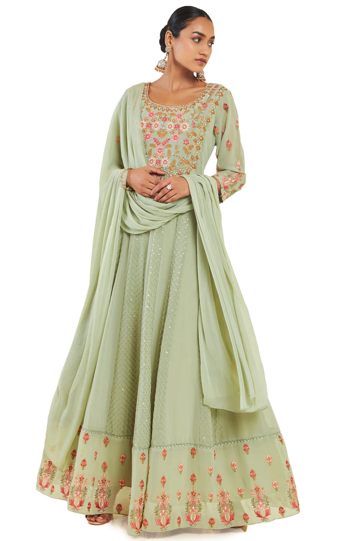Soch Women Green Georgette Floral Gown (8907715809213_Green_Medium)