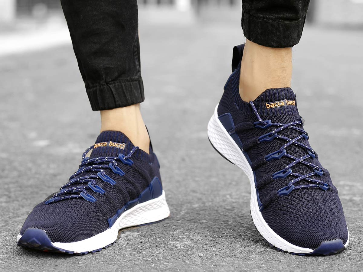 Bacca Bucci® Men's Stella Comfortable Running Shoes with Adaptive Smart Cushioning 5 in 1 Uni-Moulding Technology Professional Non Slip Sneakers - Blue, Size UK6