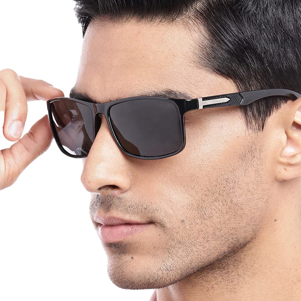 Carlton London-Premium-Men's-Black Toned Polarised and UV Protected Lens Square Sunglasses