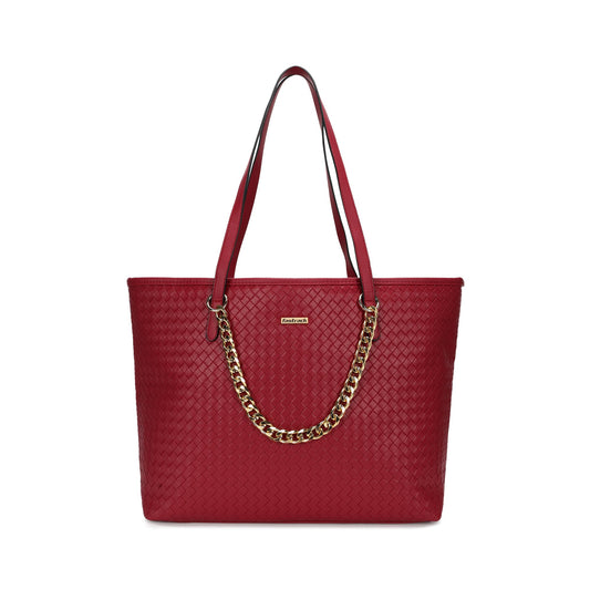 Fastrack Textured Oversized Structured Tote Bag for Women, Girls and Ladies | with a Unique Gold Metal Chain Accent | Totes for Casual Carry | With Spacious Zipper Compartment