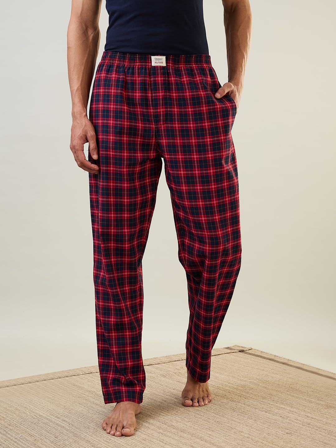 Raymond SleepZ Men Regular Fit Checks Pattern Pure Cotton Pyjama Dark Blue