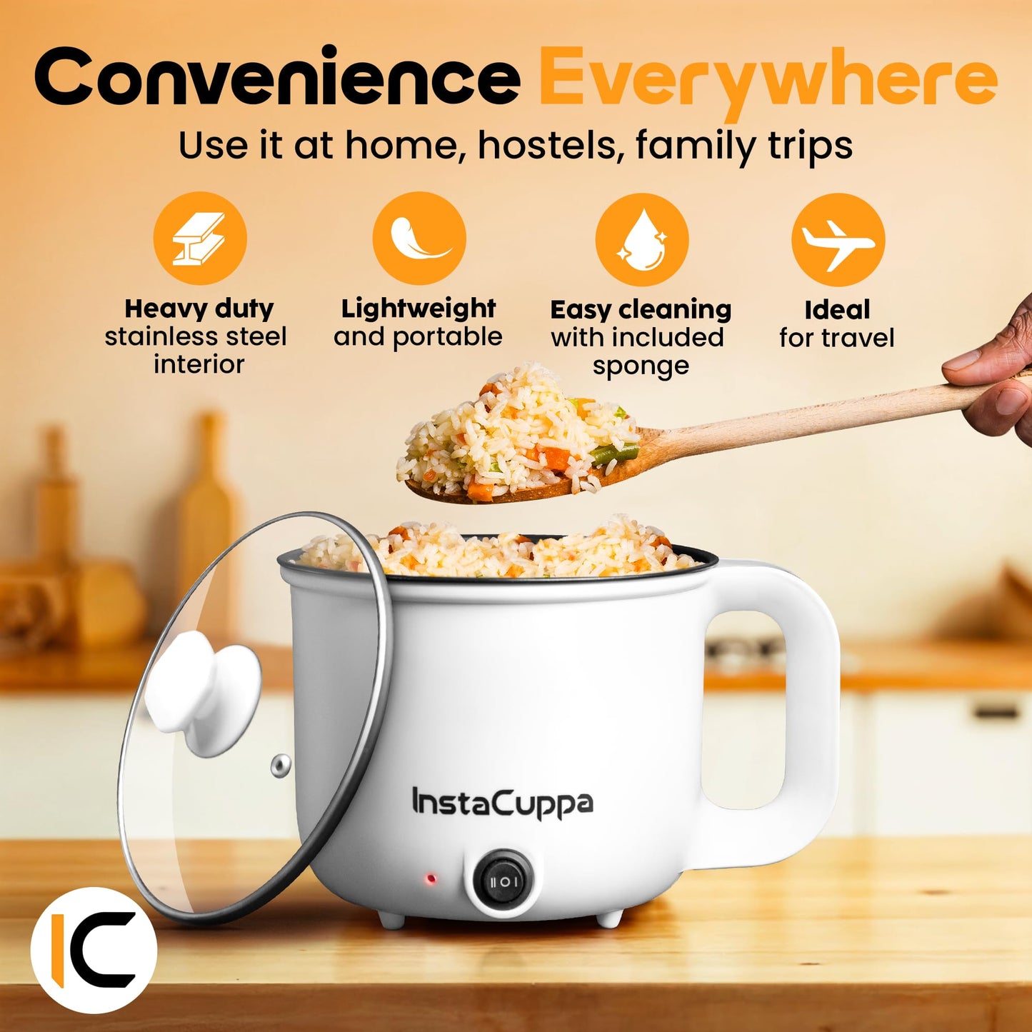 InstaCuppa 3-in-1 Multi Cook Kettle with Steamer, 1.2 L Inner Pot, Adjustable Temperature Settings, Wide Mouth, Ideal for Boiling Milk, Tea, Coffee, Eggs & Steaming Veggies, 600 Watts, Elegant White