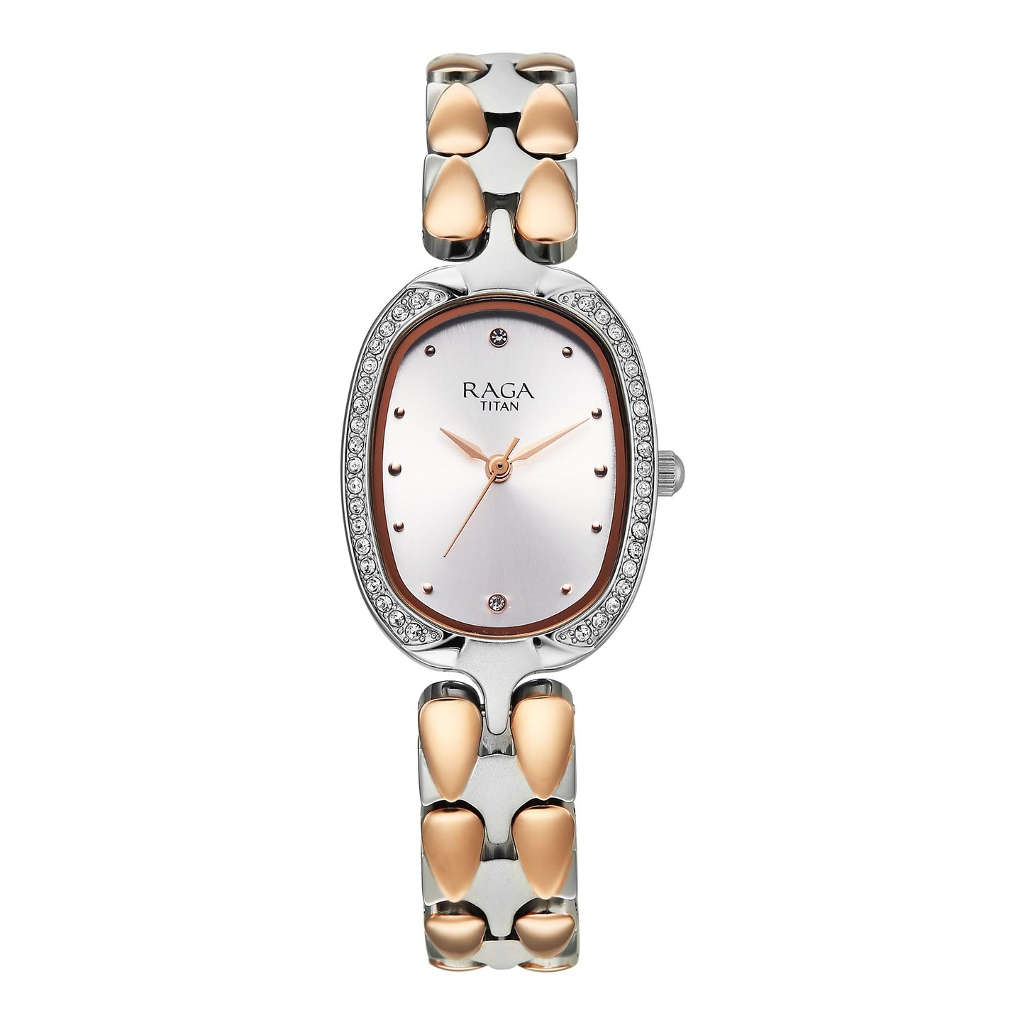 Titan Raga Showstopper 4.0 Quartz Silver Shaped Dial Women's Watch | Rose Gold Colour Band | Watches for Women Analog - 95347KM01