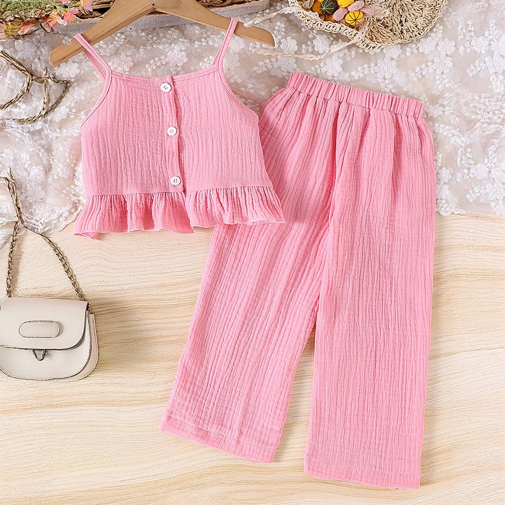 Hopscotch Girls Sleeveless Embellished Pink Color Pant set (5-6 Years)